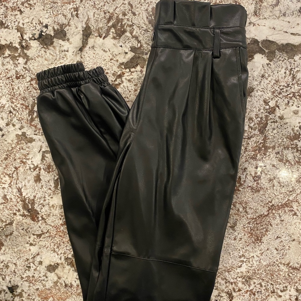 NWT-SOS Brand Faux leather joggers, Black size Small